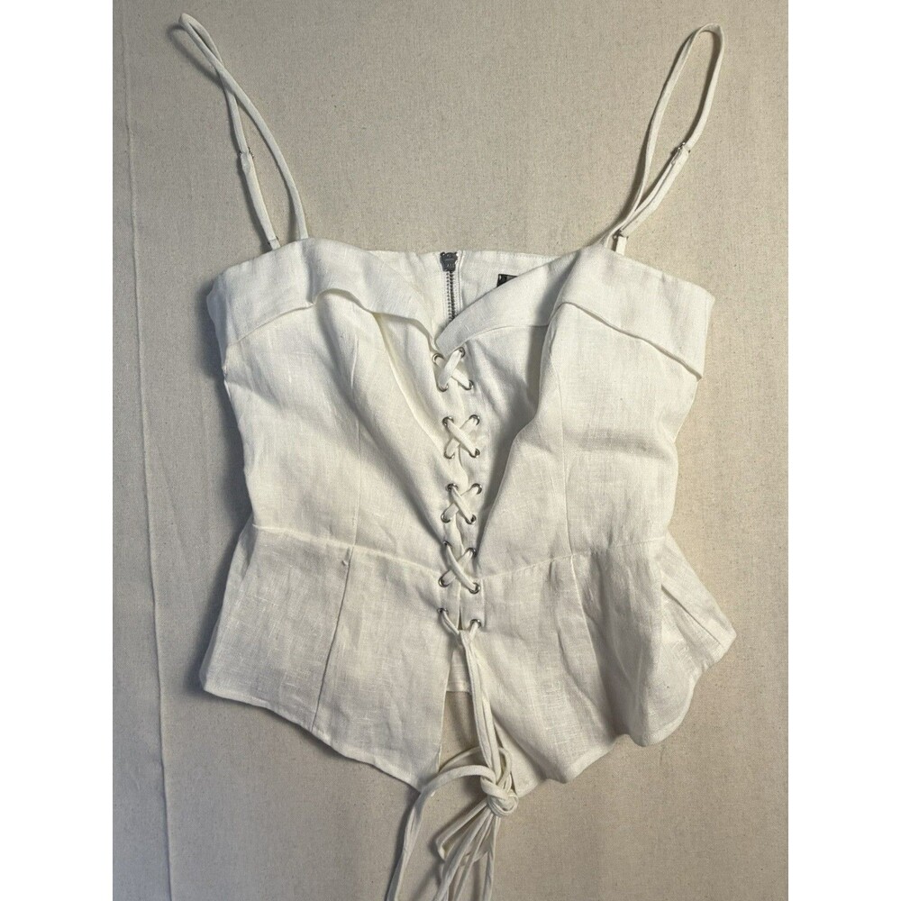 Reformation White Clayten Lace Up Peplum Corset Top Camisole Size 4 Romantic